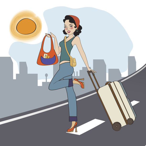 提箱子的年轻女子图片下载