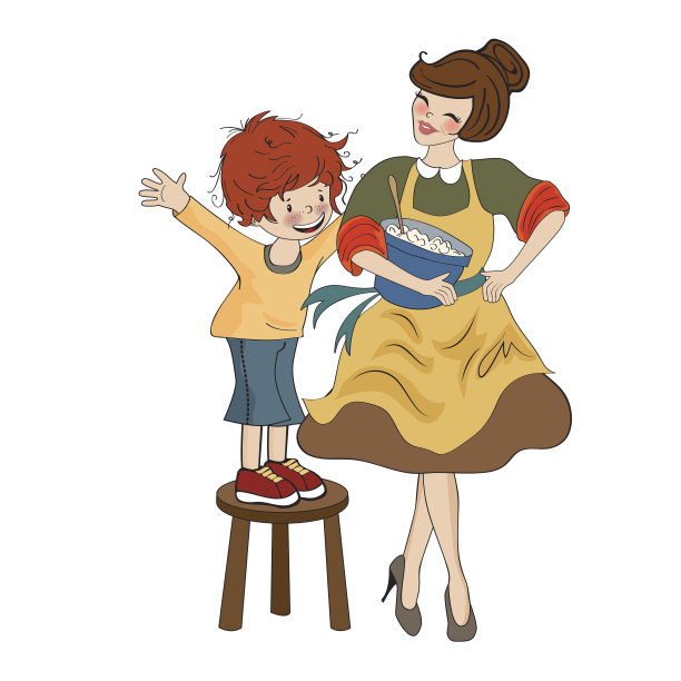 有趣的男孩和他的母亲被孤立在白色的背景下图片下载