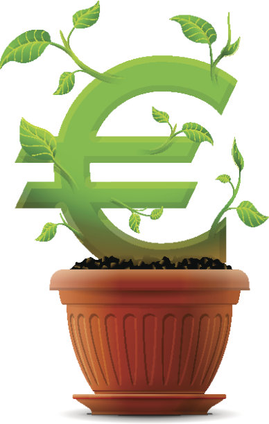 生长中的欧元象征，像花盆里有叶子的植物图片下载