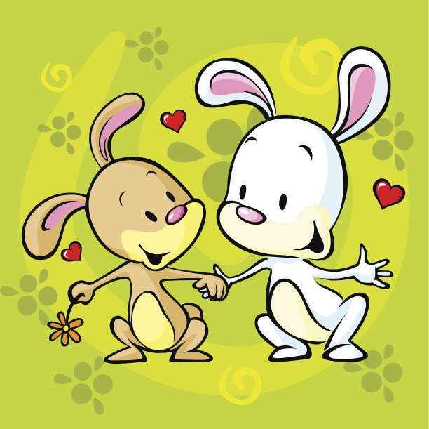 兔子在爱-卡通插图图片下载