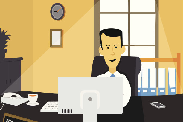 在办公室电脑前工作的商人图片下载