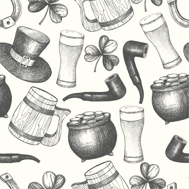 矢量无缝模式与圣帕特里克日手绘插图图片下载