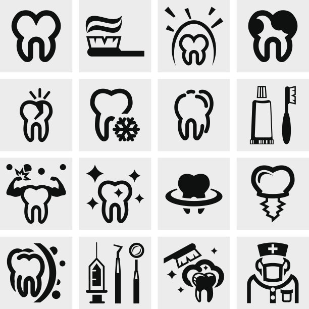 牙齿矢量图标设置为灰色图片下载