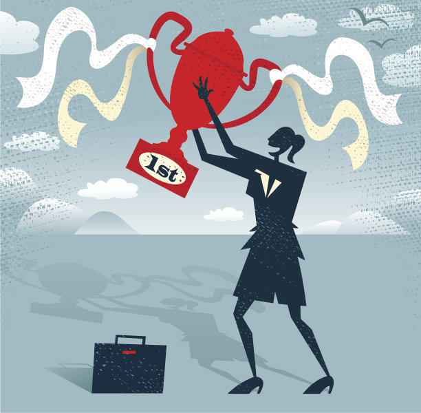 抽象女商人手持优胜者奖杯。图片下载