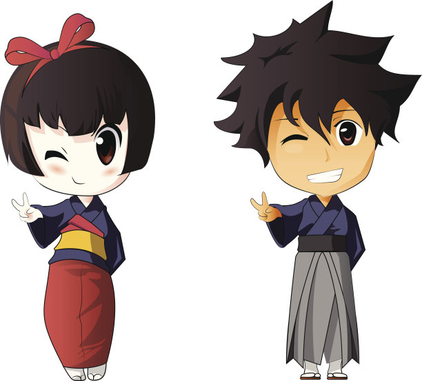 一个女孩和一个男孩的插图图片下载