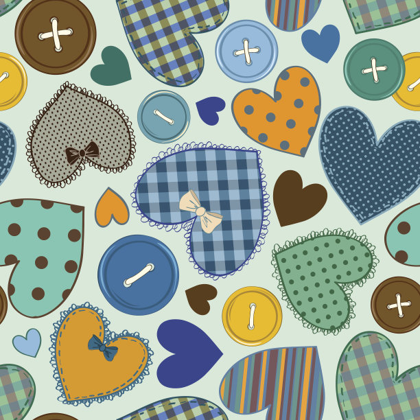 无缝图案的心补丁和按钮图片下载