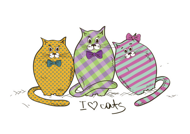 插图与三只有趣的胖猫图片下载