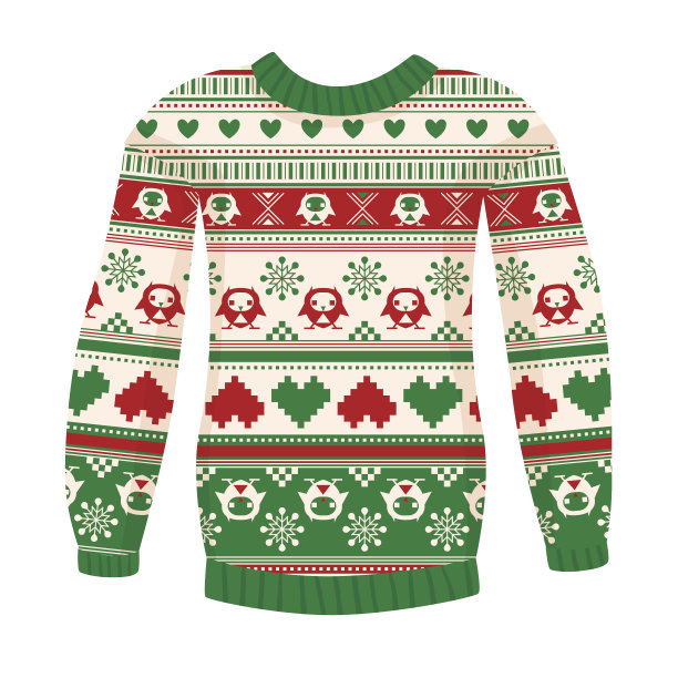 印有猫头鹰和心形的暖毛衣插图。图片下载