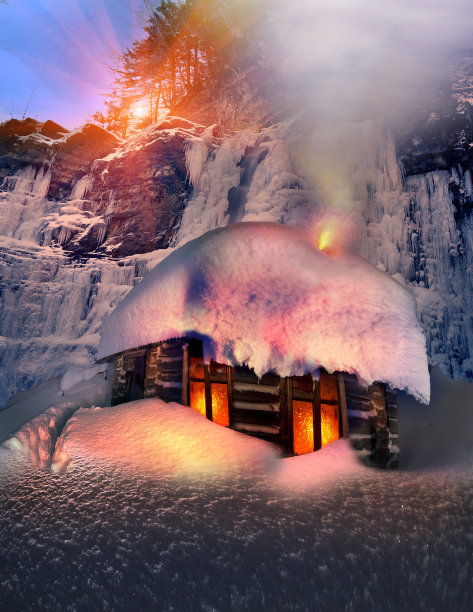 高山野生森林中的小屋图片下载