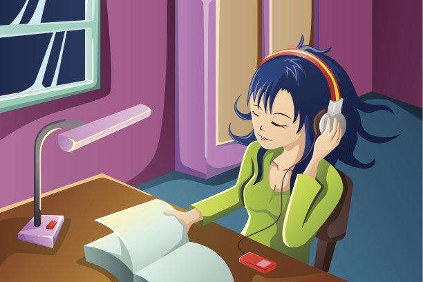 女孩一边看书一边听音乐图片下载