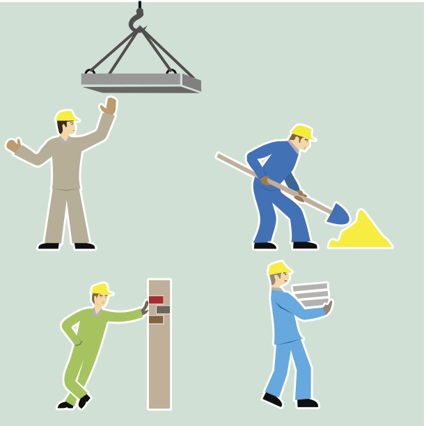 平面设计风格卡通工人图标设置向量图片下载