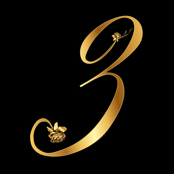 金色数字3与玫瑰插图图片下载
