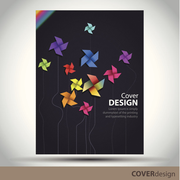 矢量宣传册，传单，封面设计模板与彩色风车图片下载