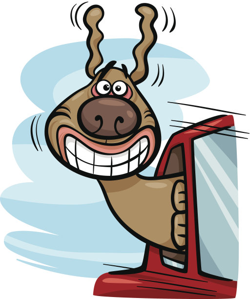 狗在汽车卡通插图图片下载