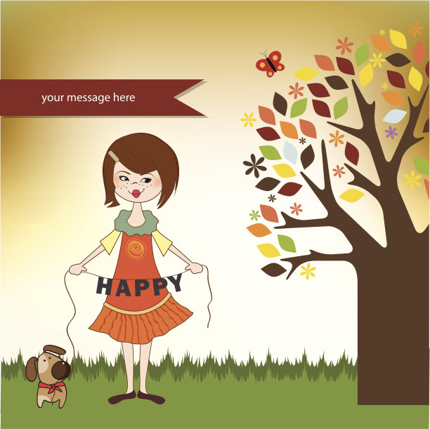 快乐的女孩和可爱的狗图片下载