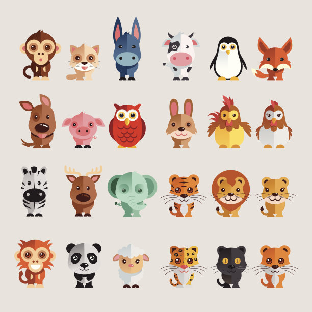 有趣的动物矢量插图图标设置图片下载