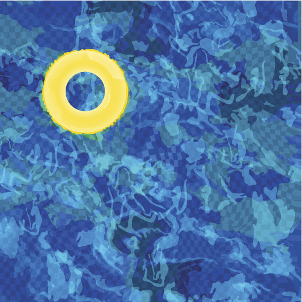 游泳池中漂浮的充气环的高角度视图图片下载