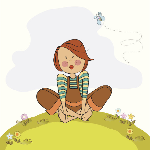 浪漫的女孩赤脚坐在草地上图片下载