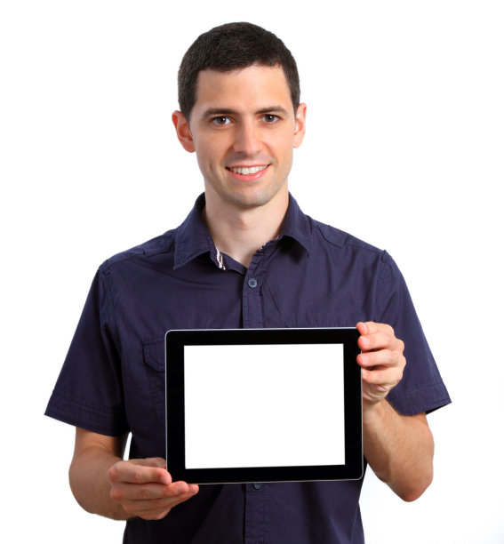 成人带着平板电脑微笑图片下载