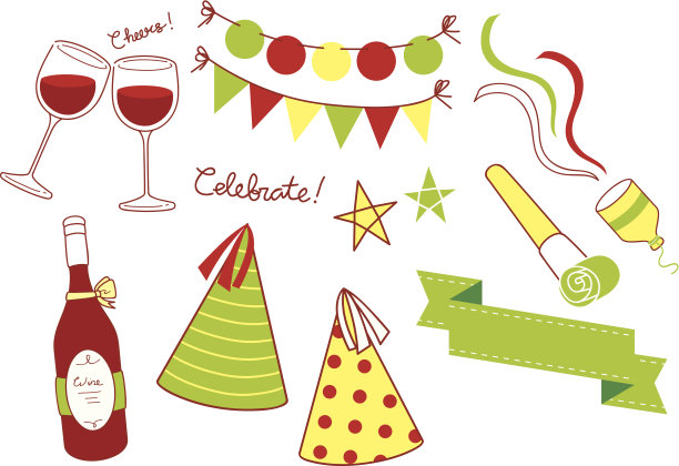 各种政党对象矢量设置在涂鸦风格图片下载