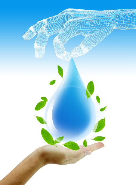 高分辨率的水滴和手中的绿叶图片下载