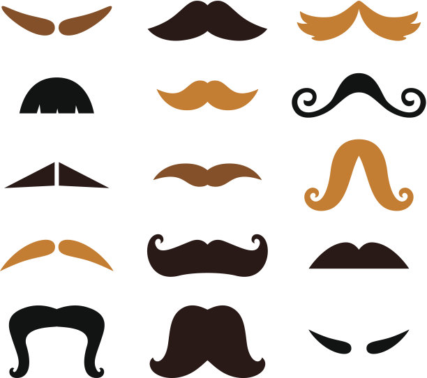 一套复古的彩色胡子孤立在白色图片下载