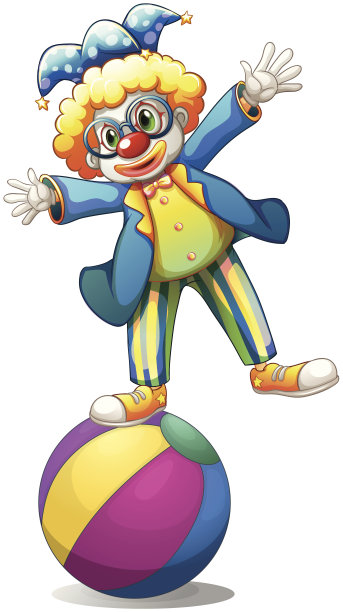 在球的顶端调皮的男性小丑图片下载