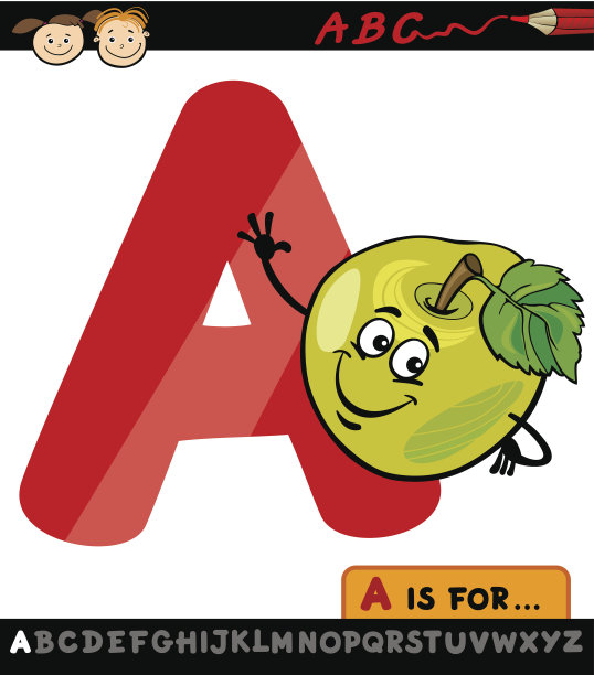 字母a与苹果卡通插图图片下载