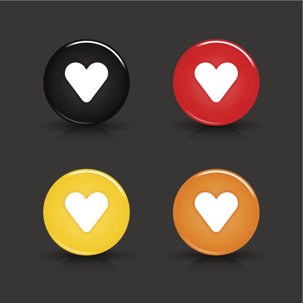 心形标志亮黑红黄橙按钮圆形图标图片下载