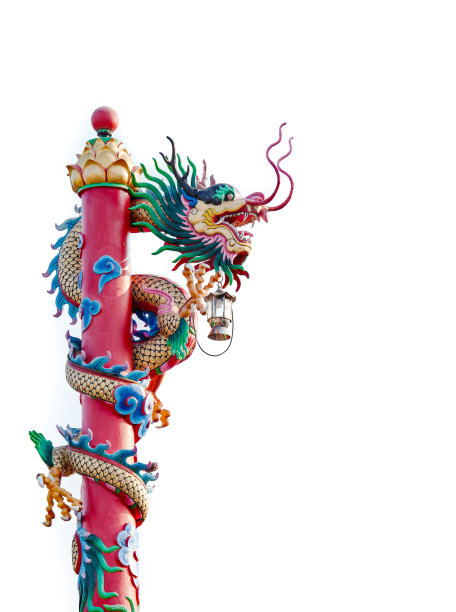 中国龙的雕像，柱子上有羊图片下载