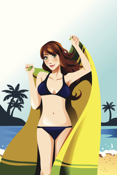 女孩在海滩上图片下载