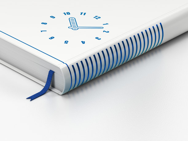 时间概念:闭卷书，白底时钟图片下载