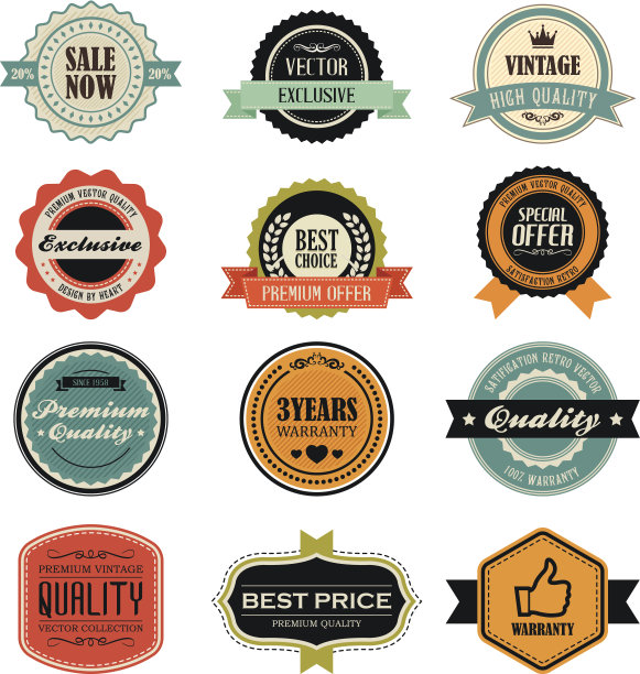 多色复古徽章和标签图片下载