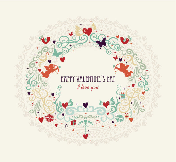 情人节复古元素组成图片下载