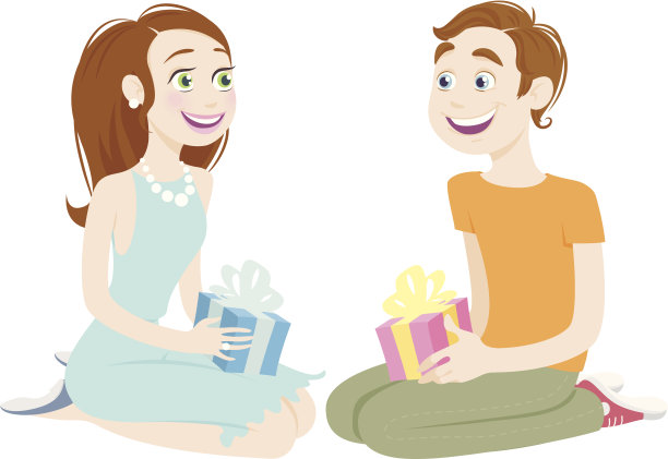 快乐的情侣，手里拿着礼物。图片下载