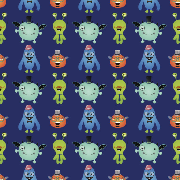 矢量复古潮人怪物无缝模式图片下载