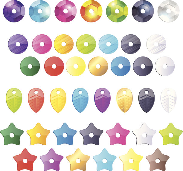 一套各色亮片，形态各异。图片下载