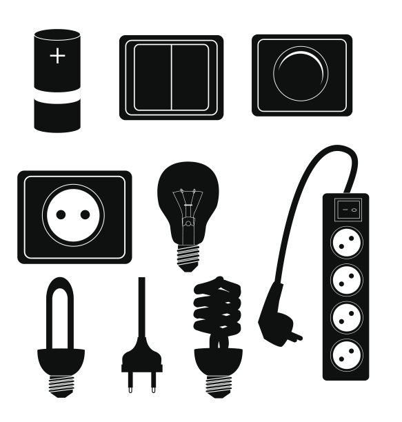 电动配件剪影图标矢量插图图片下载