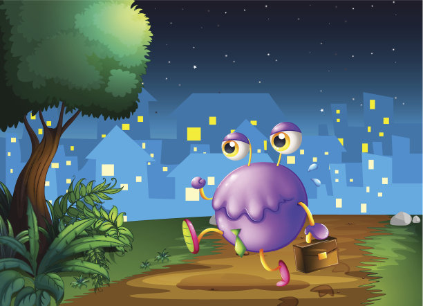 紫色的怪物拿着袋子在半夜里行走图片下载