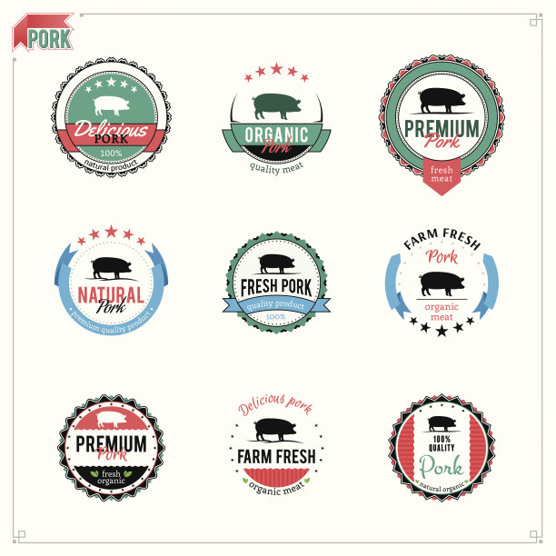 向量猪肉标签图片下载
