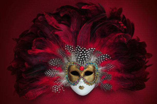 红色和金色的羽毛面具(威尼斯)图片下载