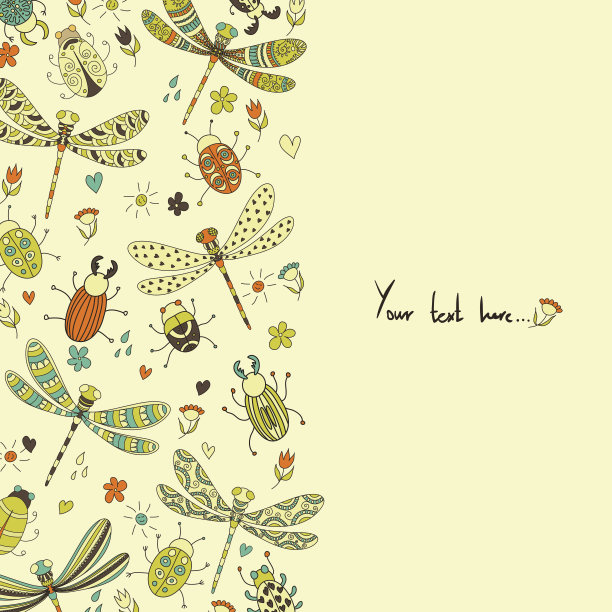可爱的横幅上有虫子和蜻蜓。图片下载