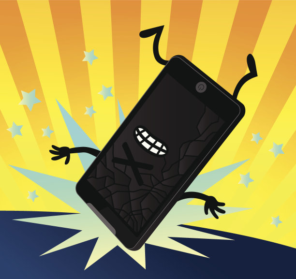 时髦的卡通掉落的智能手机屏幕破裂图片下载