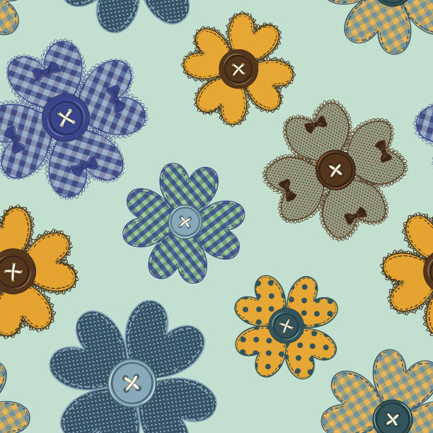 无缝图案的花拼接和钮扣图片下载