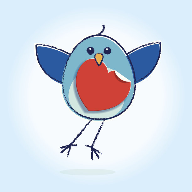 会飞的蓝知更鸟，红纸心图片下载