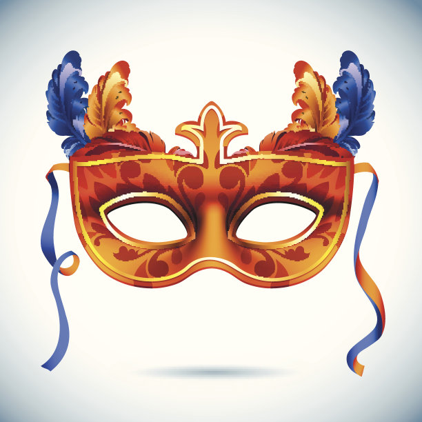嘉年华面具与羽毛矢量插图图片下载