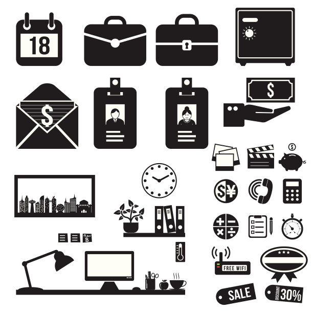 办公图标设置，矢量格式图片下载