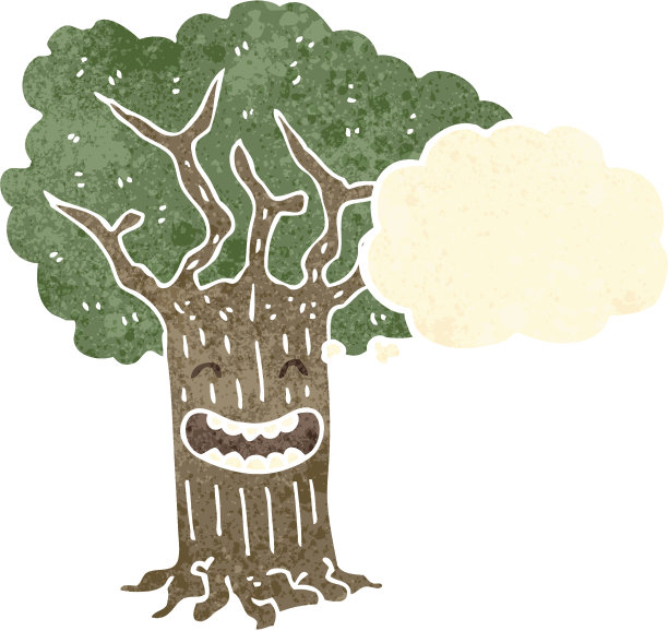 复古卡通咧嘴笑树图片下载