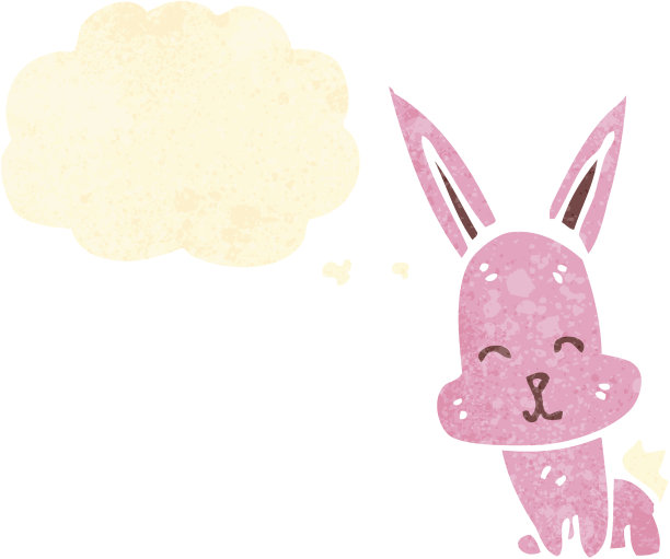 卡通粉红兔子与思想泡泡图片下载