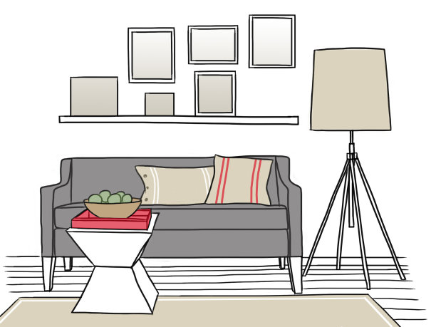 手绘插画，客厅室内设计图片下载